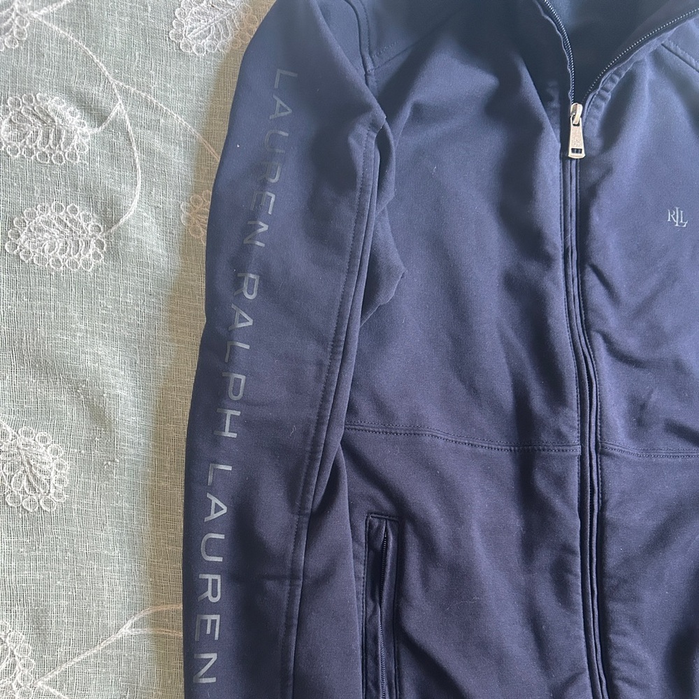 Ralph Lauren mock neck jacket in navy blue full zip pocket monogram sz large - Picture 4 of 11